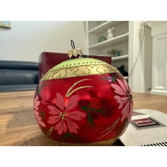 Pink Poinsettias Blown Glass Hallmark Crown Reflections Ornament 1998 Vintage - Picture 4 of 9